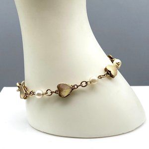 Vintage HG Heart Link Bracelet, 12K Gold Filled with Seed Pearls, Henry Griffith